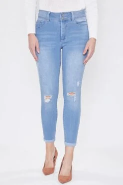 Women's Tummy Control 2 Button Rolled Cuff Jean -Wana Fashion Shop WP938141 C1863 1