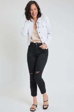 Women's Vintage Wash Straight Ankle Ripped Jean With Frayed Hem