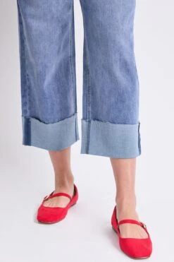 Women's High Rise Raw Mega Cuff Straight Leg Jeans -Wana Fashion Shop WP95850 36M 6