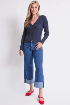 Women's High Rise Raw Mega Cuff Straight Leg Jeans -Wana Fashion Shop WP95850 36S 4