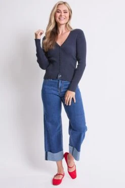 Women's High Rise Raw Mega Cuff Straight Leg Jeans -Wana Fashion Shop WP95850 36S 5