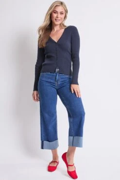 Women's High Rise Raw Mega Cuff Straight Leg Jeans -Wana Fashion Shop WP95850 36S 6