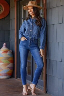 Women's Curvy Fit High Rise Skinny Jeans -Wana Fashion Shop WP988975 M08 LS1