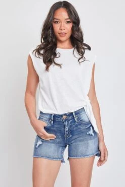 Women's Mid Rise Hi-Low Fray Hem Shorts -Wana Fashion Shop WS210456 847M1 2