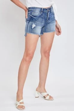 Women's Mid Rise Hi-Low Fray Hem Shorts -Wana Fashion Shop WS210456 847M1 4