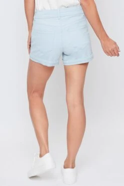 Women's High Rise Stacked Waistband Cuff Twill Shorts -Wana Fashion Shop WS221021 AQUA 5