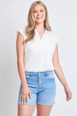 Women's Curvy Fit Button Fly Cuffed Shorts -Wana Fashion Shop WS250341 L08 1