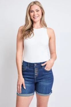 Women's Curvy Fit Button Fly Cuffed Shorts -Wana Fashion Shop WS250341 S08 6 0efd09e8 ba9b 4789 98c5 b3dbd5d75c22