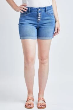 Women's Curvy Fit Button Fly Cuffed Shorts -Wana Fashion Shop WS250341 M08 2