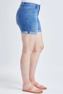 Women's Curvy Fit Button Fly Cuffed Shorts -Wana Fashion Shop WS250341 M08 3