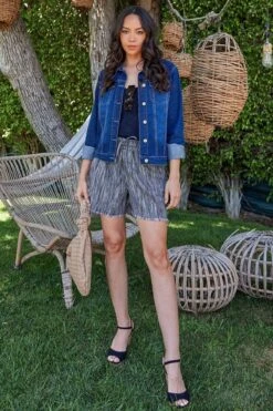 Women's Linen Lounge Shorts With Frayed Hem Lifestyle Collection -Wana Fashion Shop WS2592LN ST014 LS1