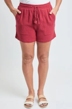 Women's Lifestyle Double Gauze Shorts With Tassel -Wana Fashion Shop WS2653DG GARNT 2