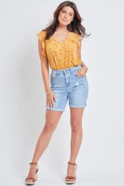 Women's Vintage High Rise 7" Inseam Roll Cuff Shorts With Lycra