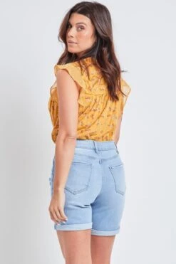 Women's Vintage High Rise 7" Inseam Roll Cuff Shorts With Lycra -Wana Fashion Shop WS268070N 2704L 4 Custom ba9b6de6 f8f1 444b 865c c44ad4d7c0a0