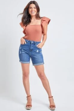 Women's Vintage High Rise 7" Inseam Roll Cuff Shorts With Lycra -Wana Fashion Shop WS268070N 2704N 1 Custom 741c1c4d 186c 47ec 93c0 6fc47e253137