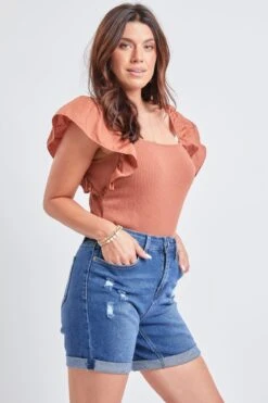 Women's Vintage High Rise 7" Inseam Roll Cuff Shorts With Lycra -Wana Fashion Shop WS268070N 2704N 4 Custom fdcb1bf1 a1a3 406b b5c8 aedcf542eb92