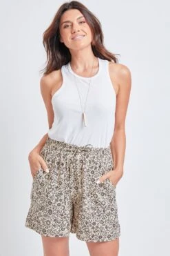 Women's High Rise Pull-On Cuffed Shorts - Lifestyle Collection -Wana Fashion Shop WS2690LN FL010 2