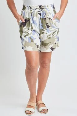 Women's Printed Elastic Waistband High Rise Linen Shorts -Wana Fashion Shop WS2705CG CA007 1