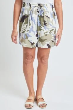 Women's Printed Elastic Waistband High Rise Linen Shorts -Wana Fashion Shop WS2705CG CA007 2