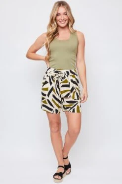 Women's Printed Elastic Waistband High Rise Linen Shorts -Wana Fashion Shop WS2705CG AB006 1