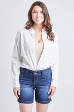 Women's High Rise 2 Button Side Slit Hem Shorts-Distressed -Wana Fashion Shop WS271141 S1952 1