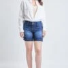 Women's High Rise 2 Button Side Slit Hem Shorts-Distressed