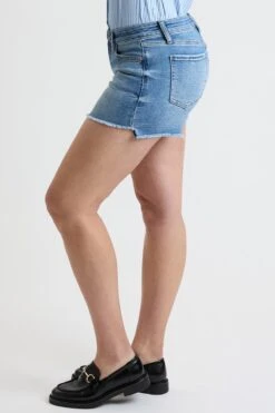 Women's High RisePremium Stretch Fray Hem Hi-Lo Shorts -Wana Fashion Shop WS314860 16M 2