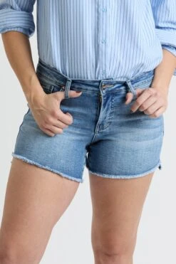 Women's High RisePremium Stretch Fray Hem Hi-Lo Shorts -Wana Fashion Shop WS314860 16M 5