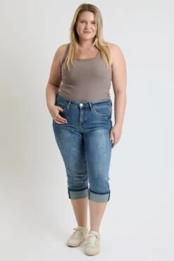 Women's Plus High Rise Premium Stretch Cuff Essential Capri -Wana Fashion Shop XC121960 35T 5