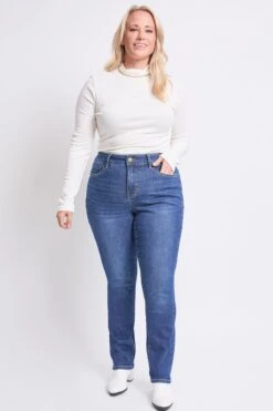 Women's Plus High Rise Basic 5 Pocket Straight Leg Jeans -Wana Fashion Shop XP023929 08S 5