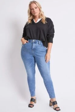 Women's Plus High Rise Basic 5 Pocket Skinny Jeans 29 Women's Plus High Rise Basic 5 Pocket Skinny Jeans -Wana Fashion Shop XP60629 02M 4