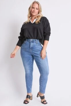 Women's Plus High Rise Basic 5 Pocket Skinny Jeans 25 Women's Plus High Rise Basic 5 Pocket Skinny Jeans -Wana Fashion Shop XP60629 02M 5