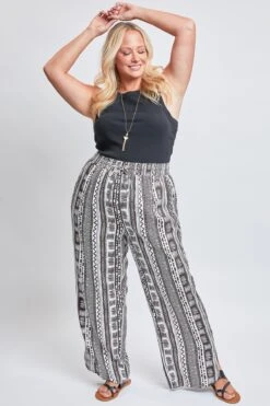 Women's Plus Elastic Waist Pant With Slit Hem