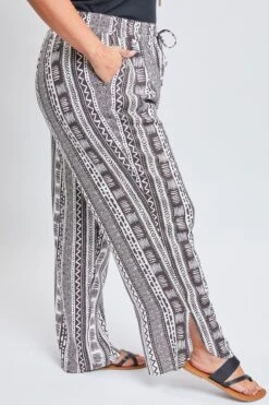 Women's Plus Elastic Waist Pant With Slit Hem -Wana Fashion Shop XP695RC TRSTP 3