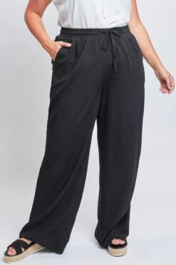 Women's Plus Size High Rise Drawstring Straight Pants -Wana Fashion Shop XP715R1 BLACK 2