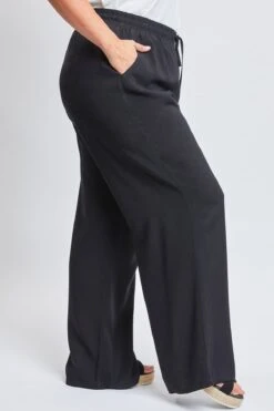 Women's Plus Size High Rise Drawstring Straight Pants -Wana Fashion Shop XP715R1 BLACK 3