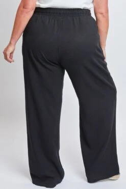 Women's Plus Size High Rise Drawstring Straight Pants -Wana Fashion Shop XP715R1 BLACK 4