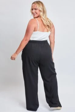 Women's Plus Size High Rise Drawstring Straight Pants -Wana Fashion Shop XP715R1 BLACK 5