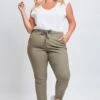 Women's Plus Size Raw Hem Pull On Pants -Wana Fashion Shop XP96621 OLIVI 1 1