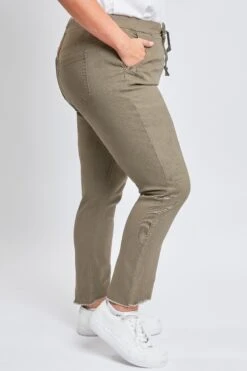 Women's Plus Size Raw Hem Pull On Pants -Wana Fashion Shop XP96621 OLIVI 3 1