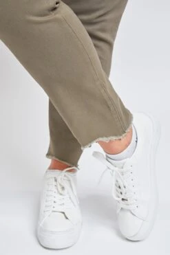 Women's Plus Size Raw Hem Pull On Pants -Wana Fashion Shop XP96621 OLIVI 4 1