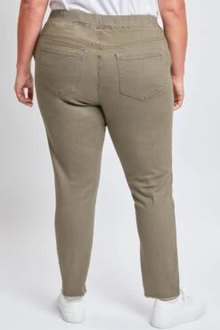 Women's Plus Size Raw Hem Pull On Pants -Wana Fashion Shop XP96621 OLIVI 5 2