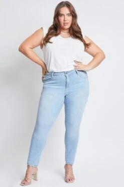 Women's Plus Size WannaBettaButt High Rise 1 Button Skinny Jean With Regular Hem -Wana Fashion Shop XP998751N L08 1
