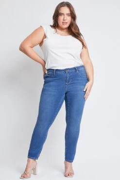 Women's Plus Size WannaBettaButt High Rise 1 Button Skinny Jean With Regular Hem -Wana Fashion Shop XP998751N M08 1
