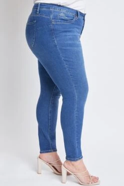 Women's Plus Size WannaBettaButt High Rise 1 Button Skinny Jean With Regular Hem -Wana Fashion Shop XP998751N M08 3