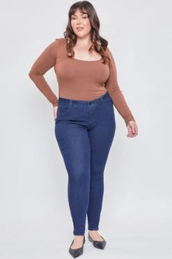 Women's Plus Size WannaBettaButt High Rise 1 Button Skinny Jean With Regular Hem -Wana Fashion Shop XP998751N S37 1