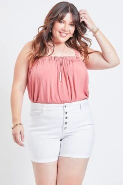 Women's Plus Size Curvy Fit High Rise Button Fly Cuffed Shorts -Wana Fashion Shop XS250341 K37 2
