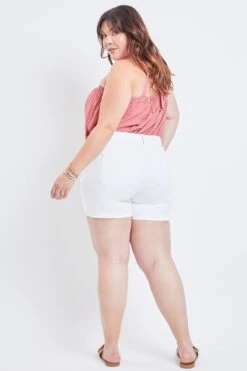 Women's Plus Size Curvy Fit High Rise Button Fly Cuffed Shorts -Wana Fashion Shop XS250341 K37 4
