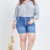 Women's Plus Size Curvy Fit High Rise Button Fly Cuffed Shorts