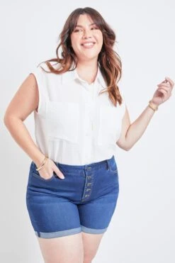 Women's Plus Size Curvy Fit High Rise Button Fly Cuffed Shorts -Wana Fashion Shop XS250341 S08 2 a6ee6c1d a8dc 4f8a 81f9 b167608b22e2